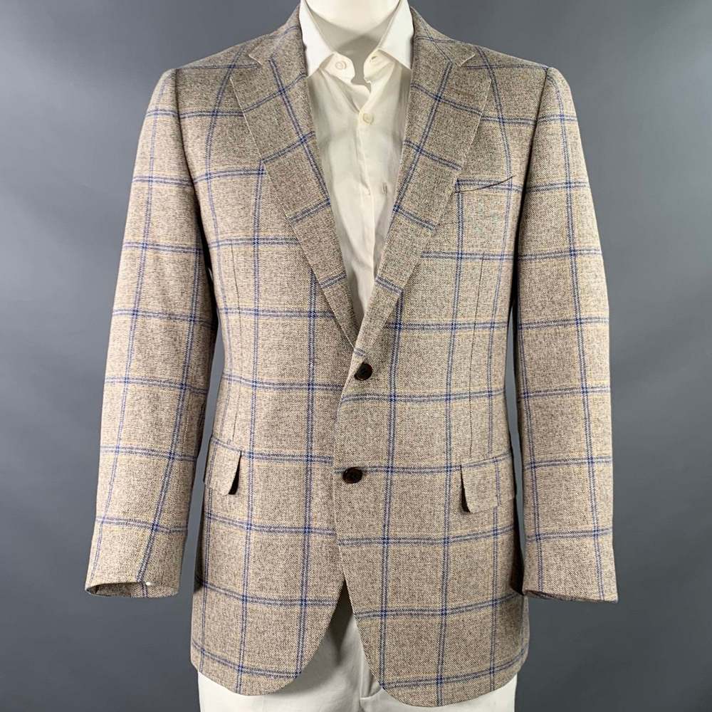 SUIT SUPPLY Beige Navy Plaid Wool Linen Silk Sport Coat